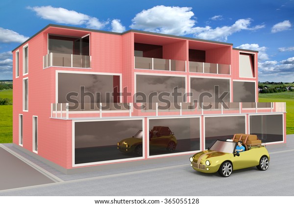 Mixed\
multifamily office building, 3d\
illustration