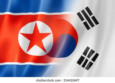 Mixed North Korea And South Korea Flag, Three Dimensional Render, Illustration