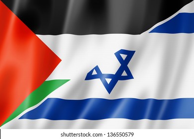 Mixed Palestine And Israel Flag, Three Dimensional Render, Illustration