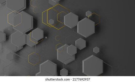 Mixed size of hexagon objects are falling to gray floor (3D Rendering)