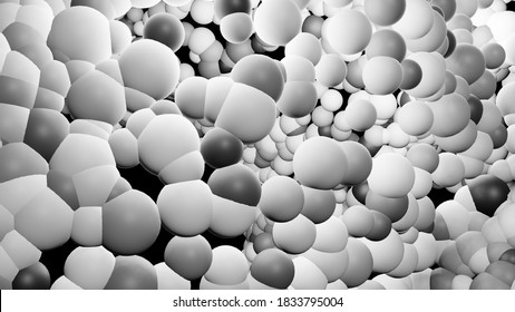 Mixed Size Of White, Gray And Black Bubble In Nuclear Fusion Reaction (3D Rendering)