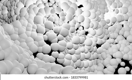 Mixed Size Of White Sphere In Nuclear Fusion Reaction (3D Rendering)