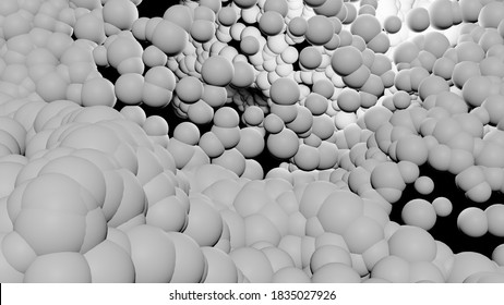 Mixed Size Of White Sphere In Nuclear Fusion Reaction (3D Rendering)