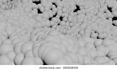 Mixed Size Of White Sphere In Nuclear Fusion Reaction (3D Rendering)