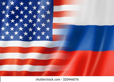 Mixed USA And Russia Flag, Three Dimensional Render, Illustration