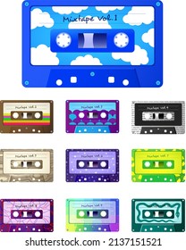 mixtape Cassette tape retro music, vintage cassette tape, mixtape 70s 80s 90s grunge pop rock collector record, audiophile, audio cassette, vhs music lover tape player analog record isolated