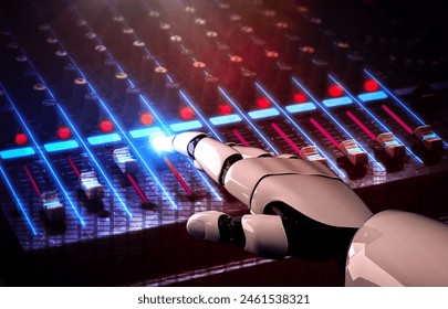 MLP 3D rendering droid robot disc jockey hand at dj mixer close up view in nightclub during party. EDM, entertainment, party concept. - Powered by Shutterstock