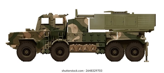 Concepto MLRS basado en el Bateleur FV3 8x8, con un lanzador del M142 HIMARS MLRS