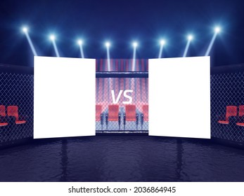 MMA Cage With Blank Fight Cards, 3d Illustration. MMA Main Event Fighter Presentation