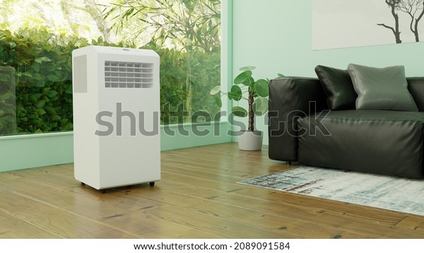 mobile air\
conditioner in the green room. 3d\
render