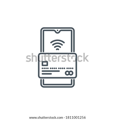 mobile app icon contactless online payment credit card or NFC smartphone via POS terminal banner isolated on white. payment method outline symbol Acquiring payment Quality element with editable Stroke