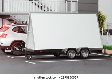 Mobile Billboard Advertising Trailer Mockup. 3D Rendering