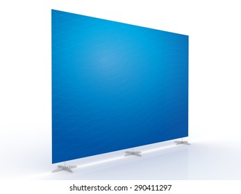 Mobile Booth, Brand Wall Or Press Wall With Abstract Blue Gradient Background And Transparent Curve Stroke 