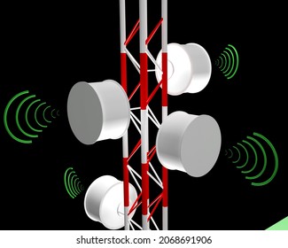 Mobile Or Cell Phone  Tower With Micro Wave Signals 3d Illustration