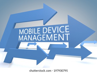 Mobile Device Management 3d Render Concept With Blue Arrows On A Bluegrey Background.