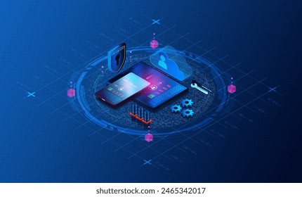 Mobile Device Management Concept - MDM - Technology that Enables Organizations to Manage and Secure Mobile Devices to Optimize Functionality and Protect Data - 3D Illustration