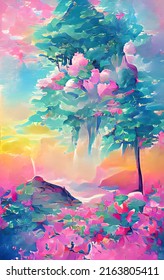 Mobile format background and moon  sun  mountains  day  night  sky   forest  Wallpaper illustrations  Nature Fairy Land Background NFT    nonfungible token