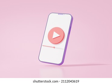 Mobile icon modern playing video floating pink background  wireless media connection Cartoon minimal style internet  banner  copy space  3d render illustration