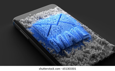 Mobile messages, sending of electronic messages. 3D rendering