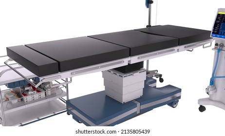 Mobile Operating Table, Isolated On White Background. Medical Equipment.3d Rendering.