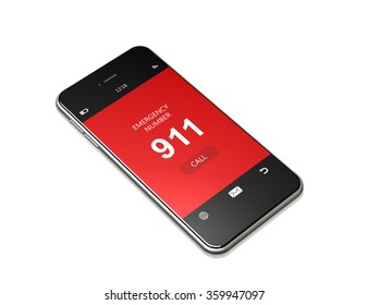 Mobile Phone With 911 Emergency Number Lying On White Background