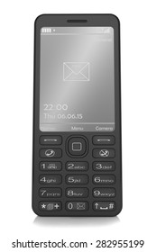 Mobile phone with buttons and screen isolated on white background