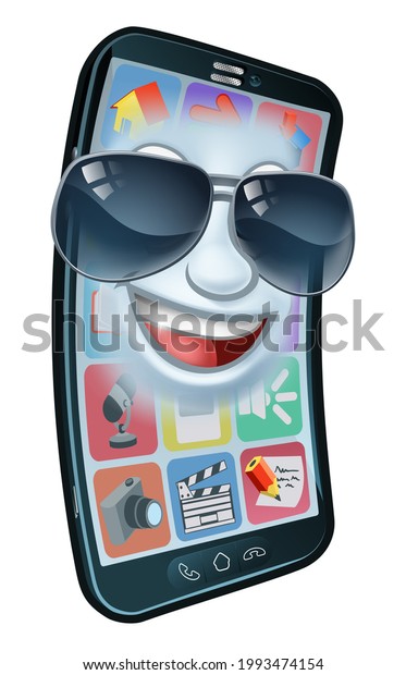 Mobile Phone Cartoon Character Mascot Wearing Stock Illustration 1993474154 