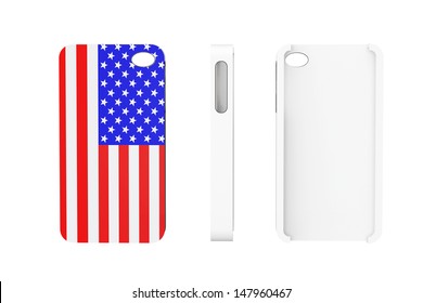 Mobile Phone Case With USA Flag Isolated On A White Background