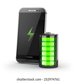 Mobile Phone Charging Concept. Smartphone And Battery Charge Indicator. 3d