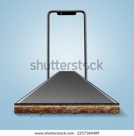 mobile phone isolated with 3d rendered straight road, Front view.  car background advertisement design. empty road with smartphone. 3d illustration design. Stockfoto © 