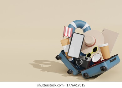 Mobile Phone Mockup 3d Rendering For Scene Creator In Summer Holiday Advertising Theme