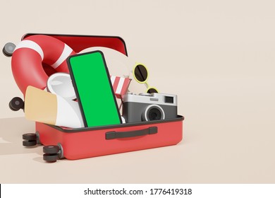 Mobile Phone Mockup 3d Rendering For Scene Creator In Summer Holiday Advertising Theme