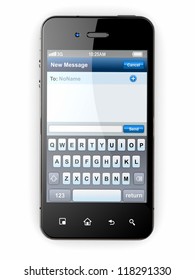 Mobile Phone With Sms Menu Screen. Space For Text. 3d