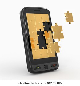 Mobile phone software. Screen from puzzle. 3d