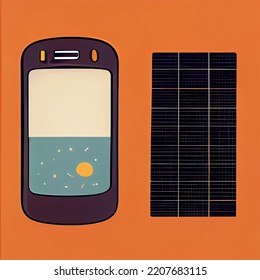 Mobile Phone And Solar Battery Flat Illustration. Cell Phone And Solar Battery Icon. Digital Illustration.