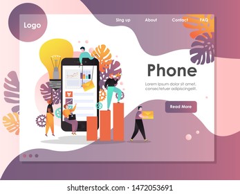 Mobile phone website template, web page and landing page design for website and mobile site development. People using mobile website or mobile app for business.