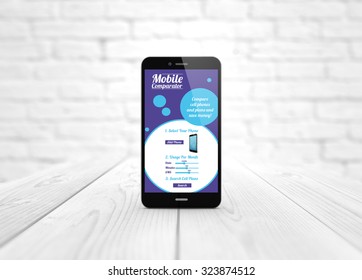 mobile rates and plans comparator on digital generated smart phone over wooden table with financial planning app. All screen graphics are made up. - Shutterstock ID 323874512