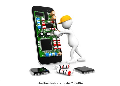 Mobile repair and development concept. 3d render