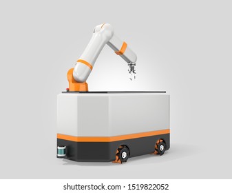 Mobile Robot AGV Isolated On Gray Background. 3D Rendering Image.