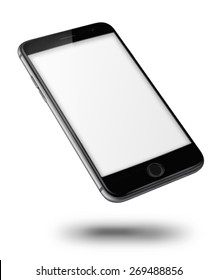 Mobile Smart Phone Iphon Style Mockup With Blank Screen Isolated On White Background. Highly Detailed Illustration.