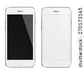 Mobile smart phones iphon style mockup with white and blank screen isolated on white background. Highly detailed illustration.