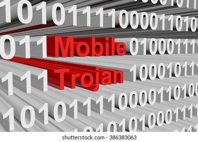Mobile trojan is presented in the form of binary code 3d illustration