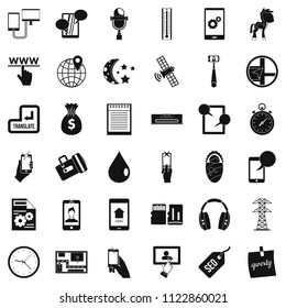 Mobile usage icons set. Simple set of 36 mobile usage icons for web isolated on white background