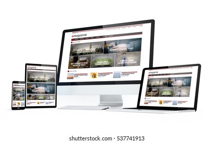 Mobility Devices Isolated With Modern Responsive Magazine Design On Screen. 3d Rendering.