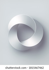 Mobius Strip Ring Sacred Geometry. Spatial Figure With Upturned Surfaces. 3d Rendering Cover Design On White Background. Minimal Art, Abstract Digital Illustration