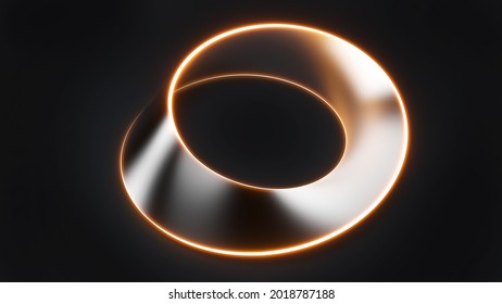 Mobius Strip Shape Using Silver Material On Line Neonline Black Background,3d Rendering