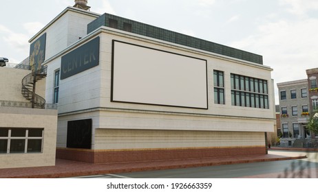 Mock up blank horizontal large outdoor billboard on the wall of building over bookstand, 3D rendering illustration, Empty space for insert advertising promotion or information