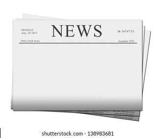 Mock Up Of A Blank  Newspaper With Empty Space To Add Your Own News, Advertisement Or Headline Text And Pictures, Isolated On White Background