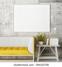 Mock Up Blank Poster On The Wall Of Livingroom, 3D Render