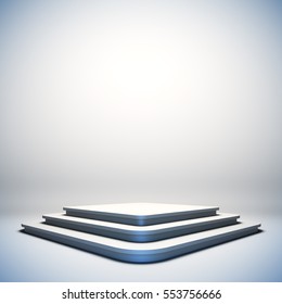 Mock up of blank template layout white empty stage. 3d render illustration. Copy space to place your text, object, or logo.